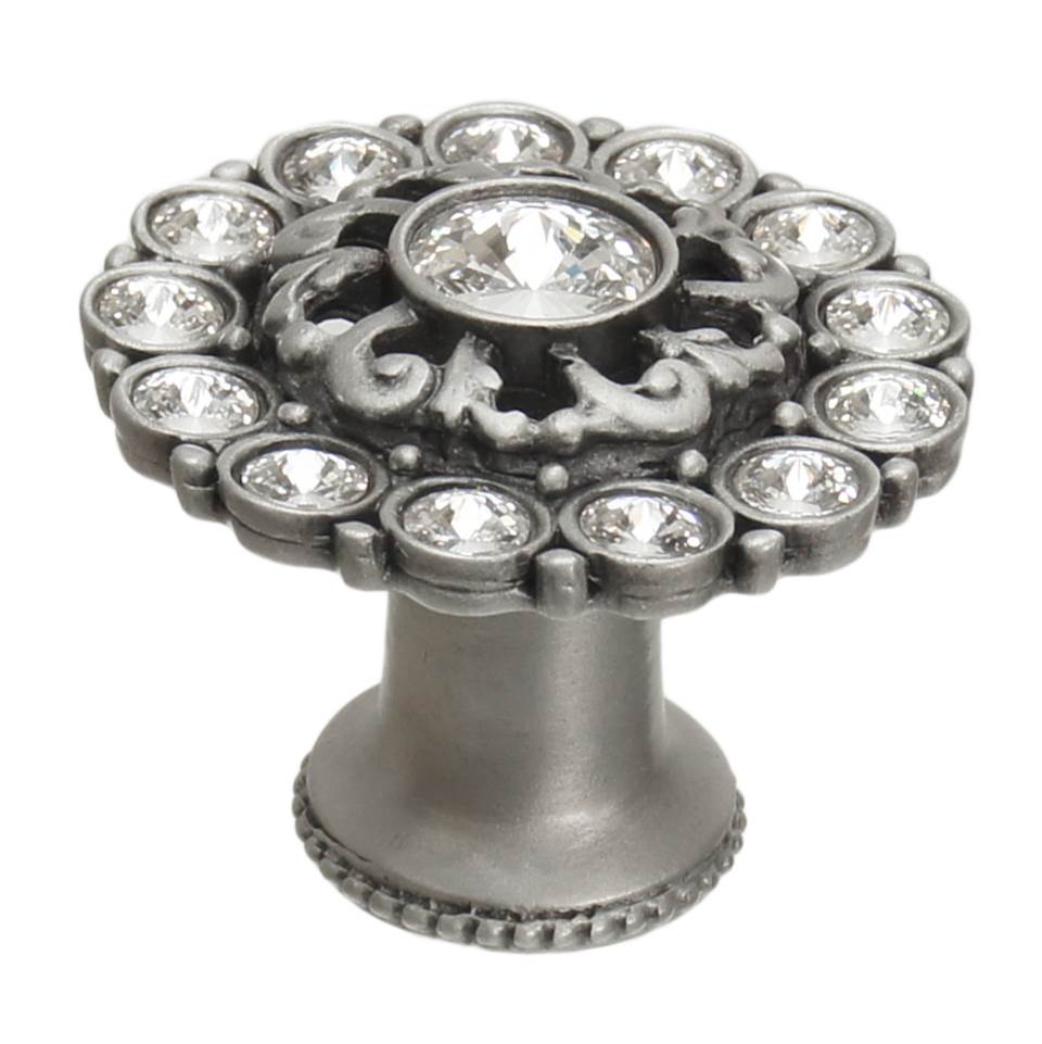 Carpe Diem Hardware - Cache Large Round Knob With Flared Foot With Swarovski Clear Crystals In Satin. - Satin