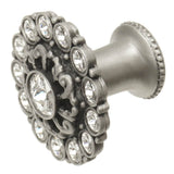 Cache Large Round Knob With Flared Foot With Swarovski Clear Crystals In Satin.