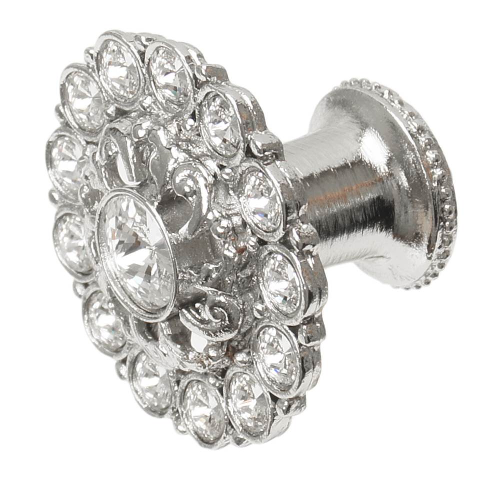 Cache Large Round Knob With Flared Foot With Swarovski Clear Crystals In Satin.