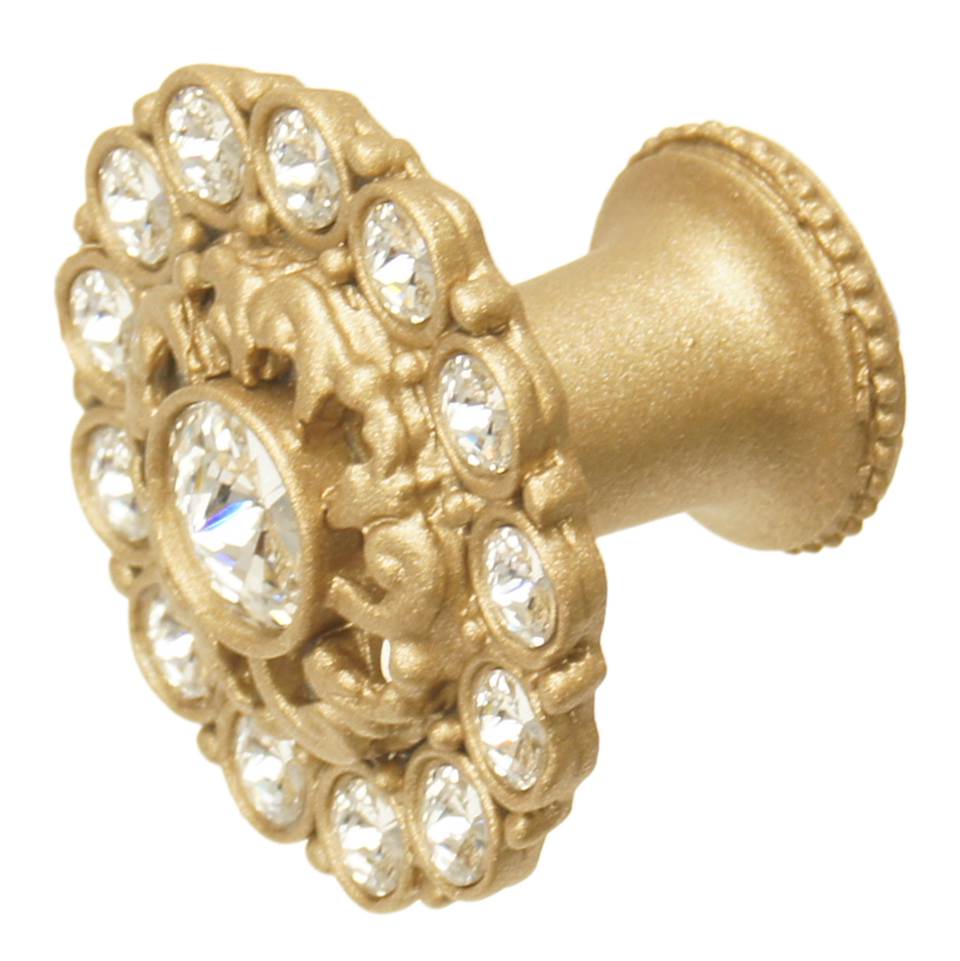 Cache Large Round Knob With Flared Foot With Swarovski Clear Crystals In Satin.