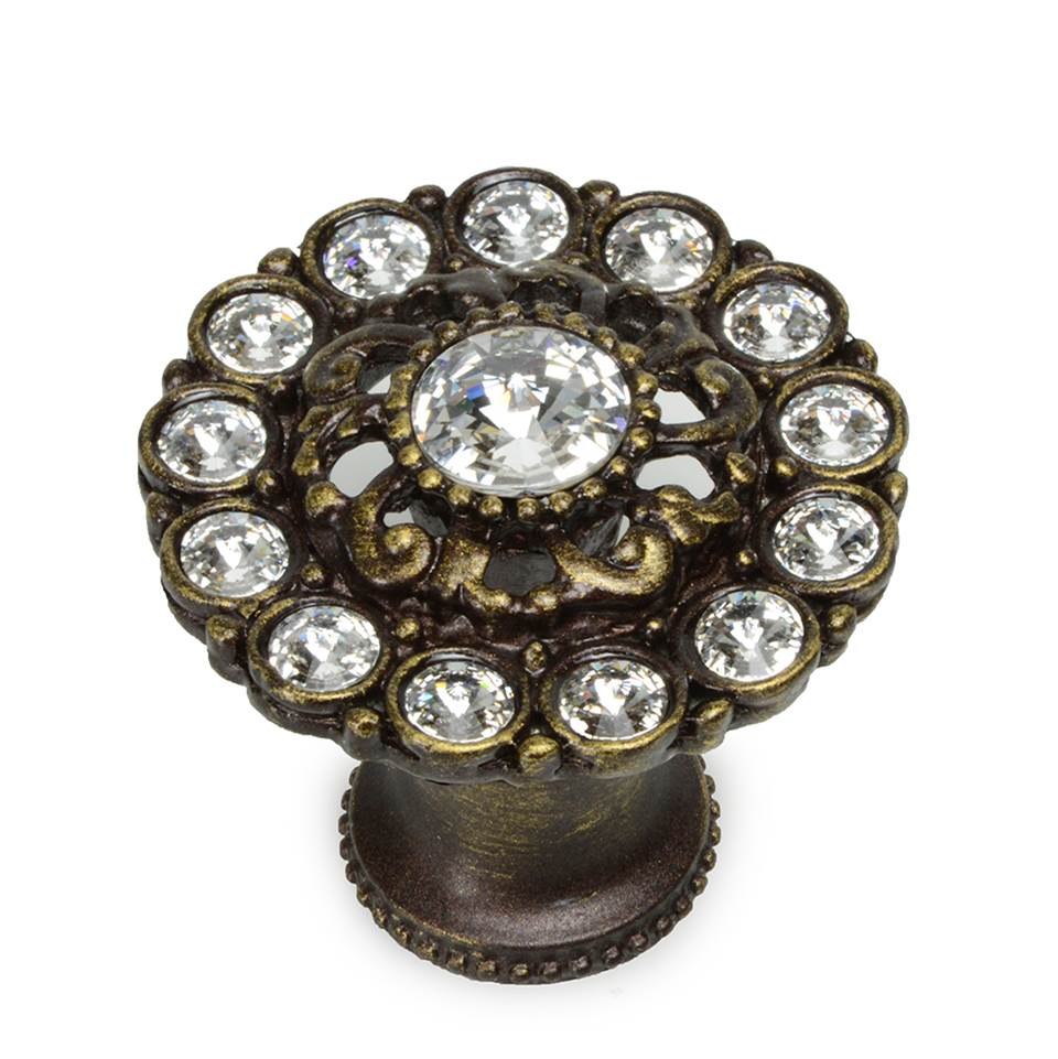 Carpe Diem Hardware - Cache Large Round Multi Crystals Knob w/ Swarovski Crystals - Antique Brass