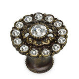 Carpe Diem Hardware - Cache Large Round Multi Crystals Knob w/ Swarovski Crystals - Antique Brass