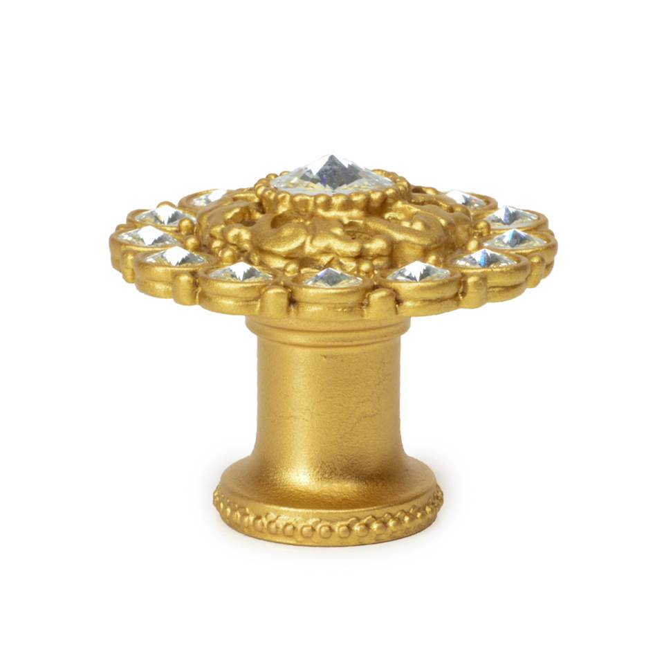 Cache Large Round Knob With Flared Foot With Swarovski Clear Crystals In Satin.
