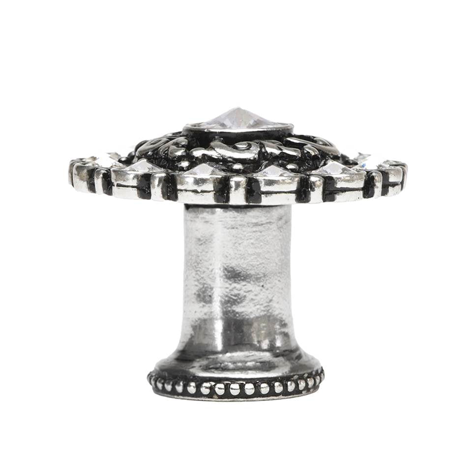 Cache Large Round Knob With Flared Foot With Swarovski Clear Crystals In Satin.