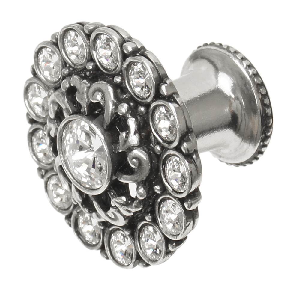 Cache Large Round Knob With Flared Foot With Swarovski Clear Crystals In Satin.