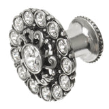 Cache Large Round Knob With Flared Foot With Swarovski Clear Crystals In Satin.