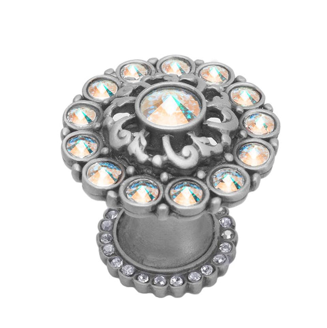 Carpe Diem Hardware - Cache Large Round Multi Crystals Knob With Halo Platform With Swarovski Aurore Boreale Crystals - Satin