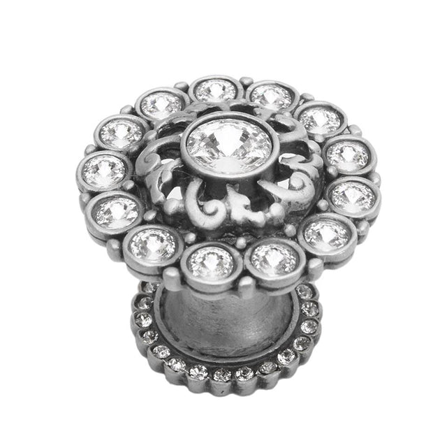 Carpe Diem Hardware - Cache Large Round Multi Crystals Knob With Halo Platform With Swarovski Clear Crystals - Satin