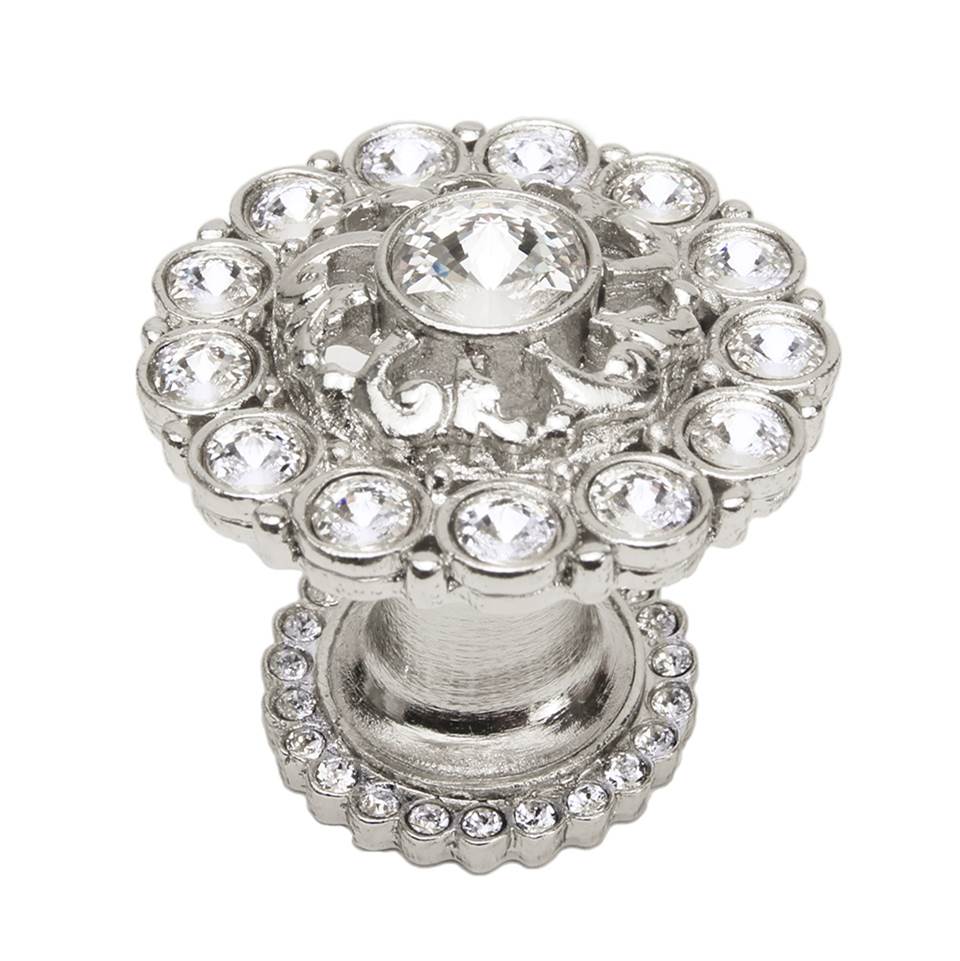 Carpe Diem Hardware - Cache Large Round Multi Crystals Knob With Halo Platform With Swarovski Clear Crystals - Platinum