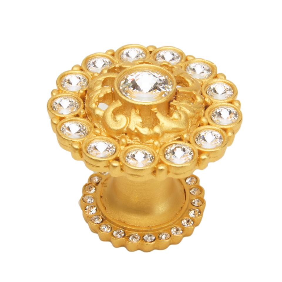 Carpe Diem Hardware - Cache Large Round Multi Crystals Knob w/ Halo Platform w/ Swarovski Crystals - Gilded Mercury