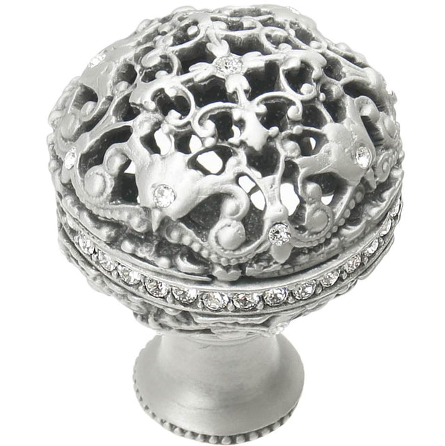 Carpe Diem Hardware - Juliane Grace Large Knob Full Round With Swarovski Clear Crystals In Satin. - Satin
