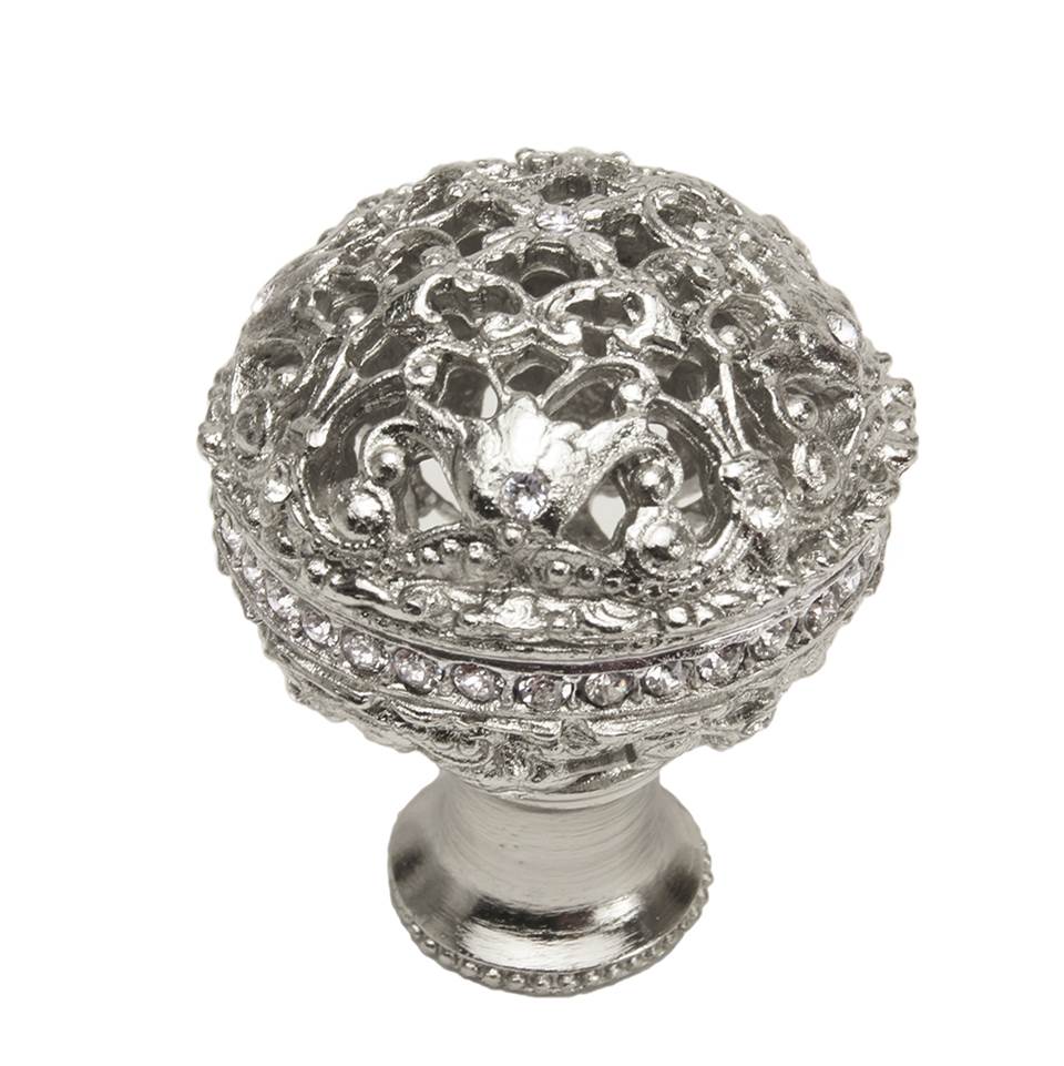 Carpe Diem Hardware - Juliane Grace Large Knob Full Round With Swarovski Clear Crystals In Platinum. - Platinum
