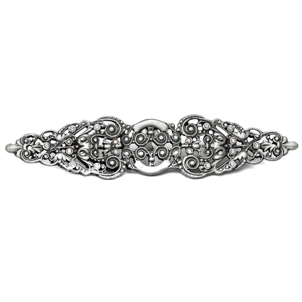 Carpe Diem Hardware - Juliane Grace Elongated Escutcheon With 18 Swarovski Clear and Aurore Boreale Crystals - Satin