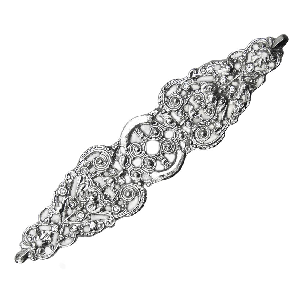 Juliane Grace Elongated Escutcheon With 18 Swarovski Clear Crystals In Satin.