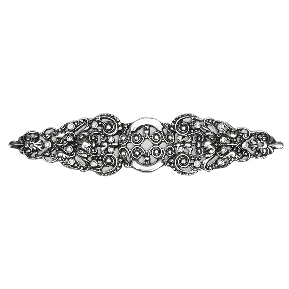 Juliane Grace Elongated Escutcheon With 18 Swarovski Clear Crystals In Satin.