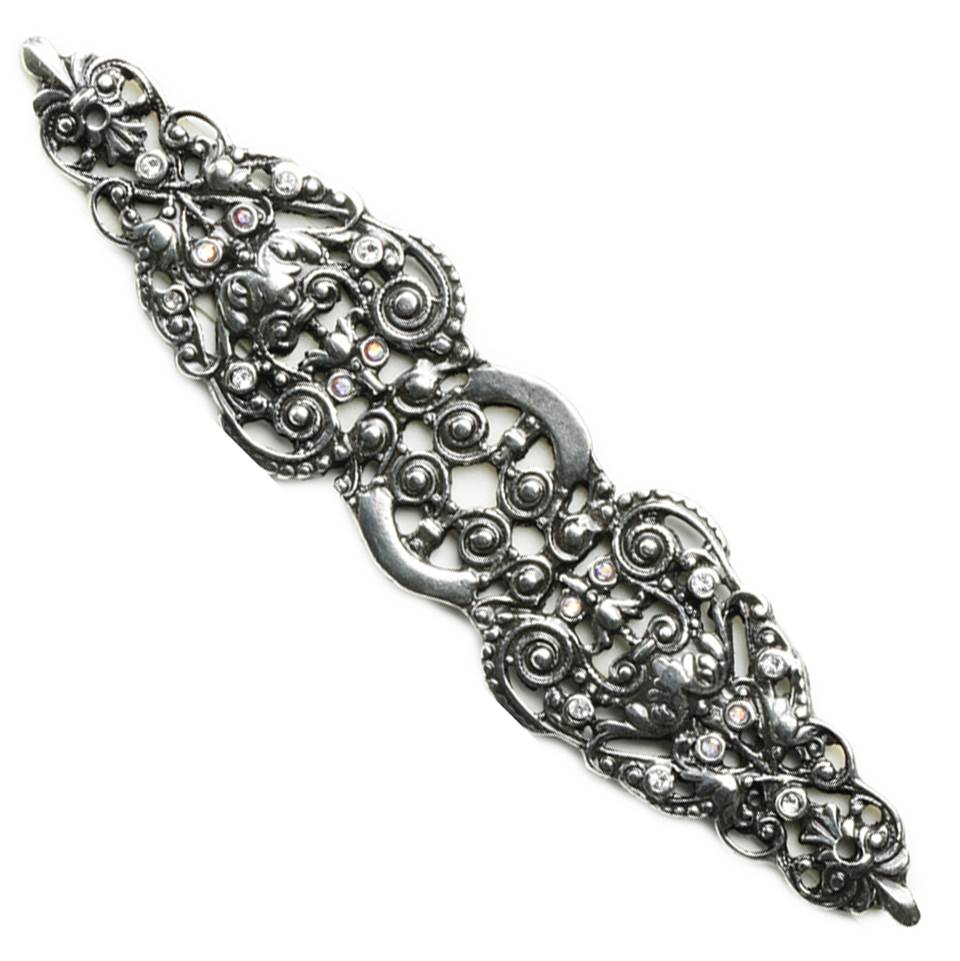 Juliane Grace Elongated Escutcheon With 18 Swarovski Clear and Aurore Boreale Crystals