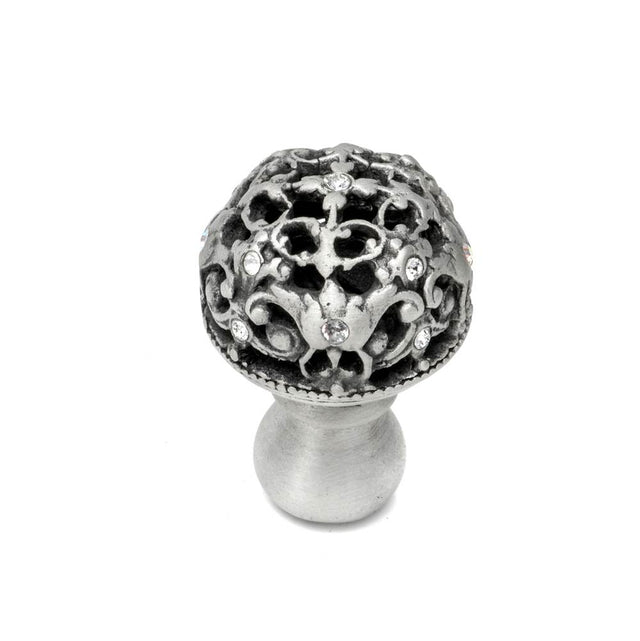 Carpe Diem Hardware - Juliane Grace Medium Knob Full Round With 13 Swarovski Clear Crystals In Satin. - Satin