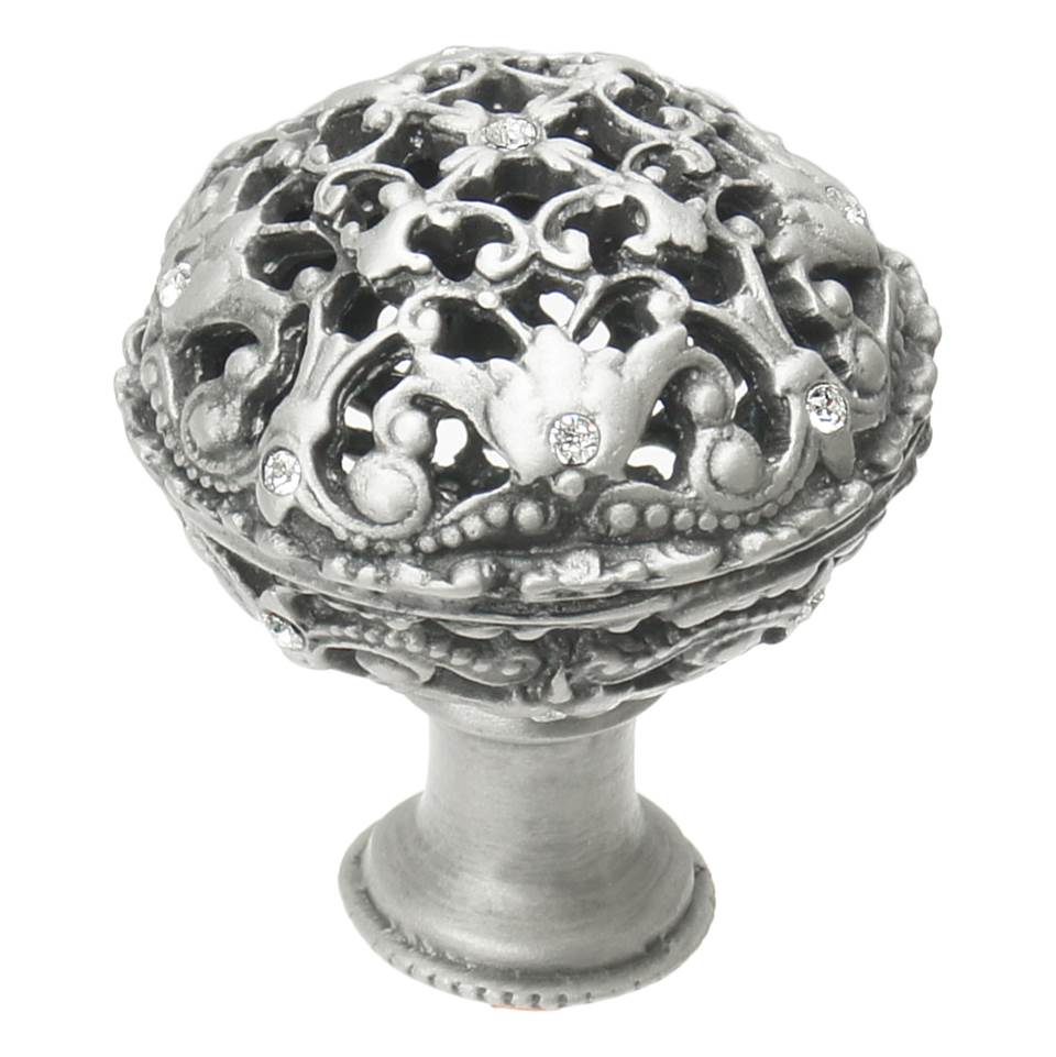 Carpe Diem Hardware - Juliane Grace Large Knob Full Round With 13 Swarovski Clear Crystals In Satin. - Satin