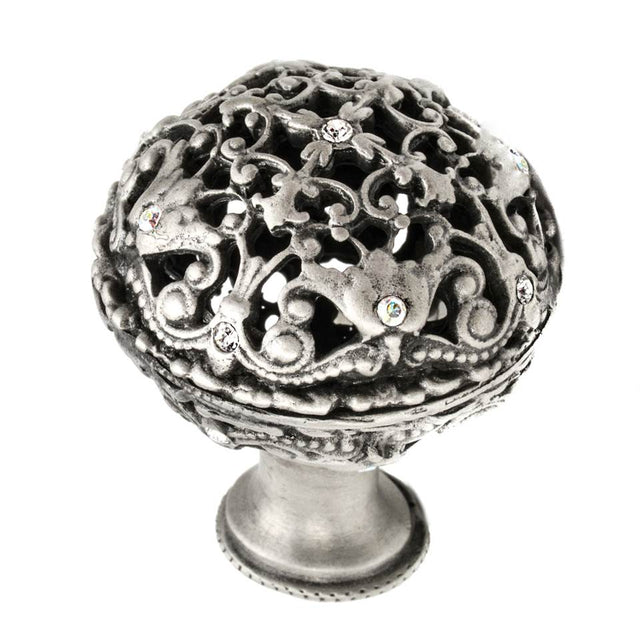 Carpe Diem Hardware - Juliane Grace Large Knob Full Round With 17 Swarovski Clear and Aurore Boreale Crystals - Satin