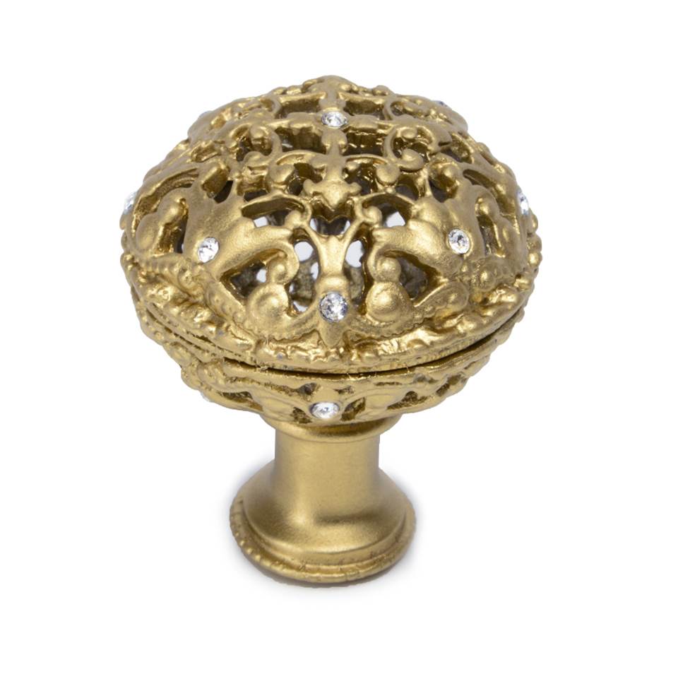 Carpe Diem Hardware - Juliane Grace Large Knob Full Round With 13 Swarovski Clear Crystals In Soft Gold. - Soft Gold