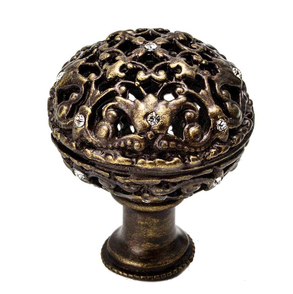 Carpe Diem Hardware - Juliane Grace Large Knob Full Round With 13 Swarovski Clear Crystals In Antique Brass. - Antique Brass