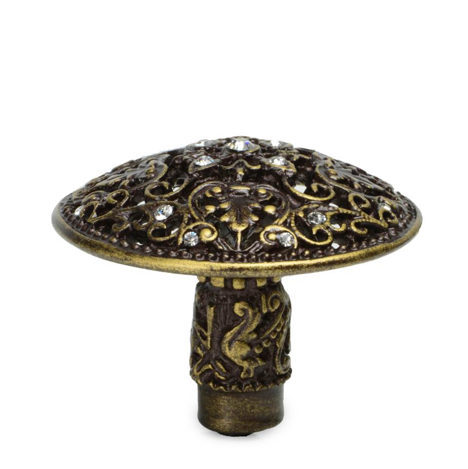 Carpe Diem Hardware - Juliane Grace Large Knob With 17 Swarovski Clear Crystals In Antique Brass. - Antique Brass