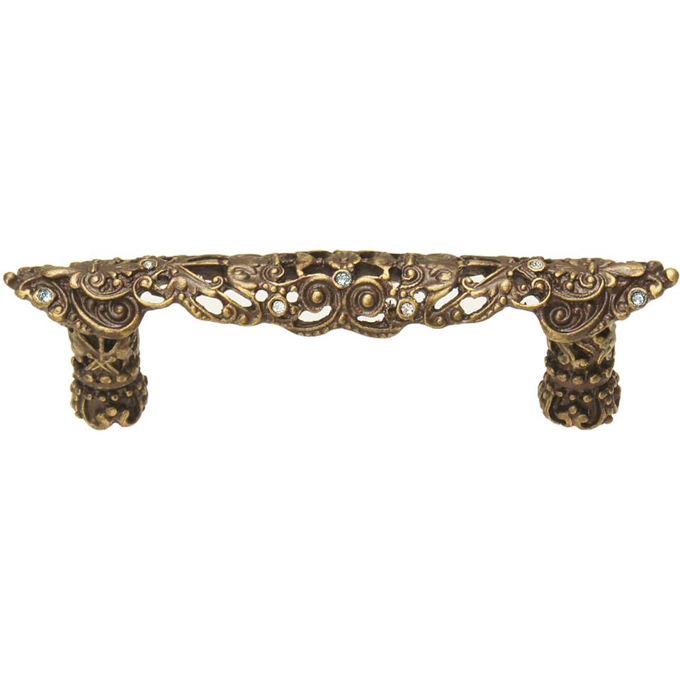 Carpe Diem Hardware - Juliane Grace 3'' O.C. Pull With Clear and Aquamarine Swarovski Crystals In Antique Brass. - Antique Brass