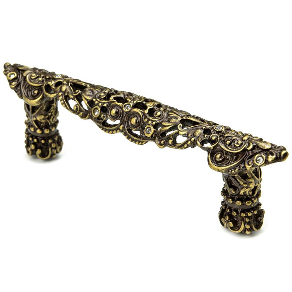Carpe Diem Hardware - Juliane Grace 3'' O.C. Pull With 12 Swarovski Clear Crystals - Antique Brass