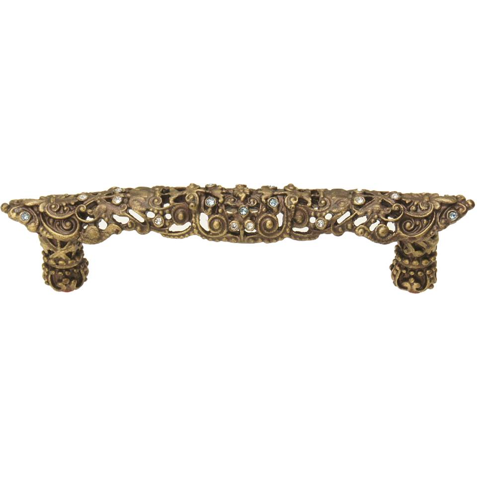 Carpe Diem Hardware - Juliane Grace 4'' O.C. Pull With Clear and Aquamarine Swarovski Crystals In Antique Brass. - Antique Brass