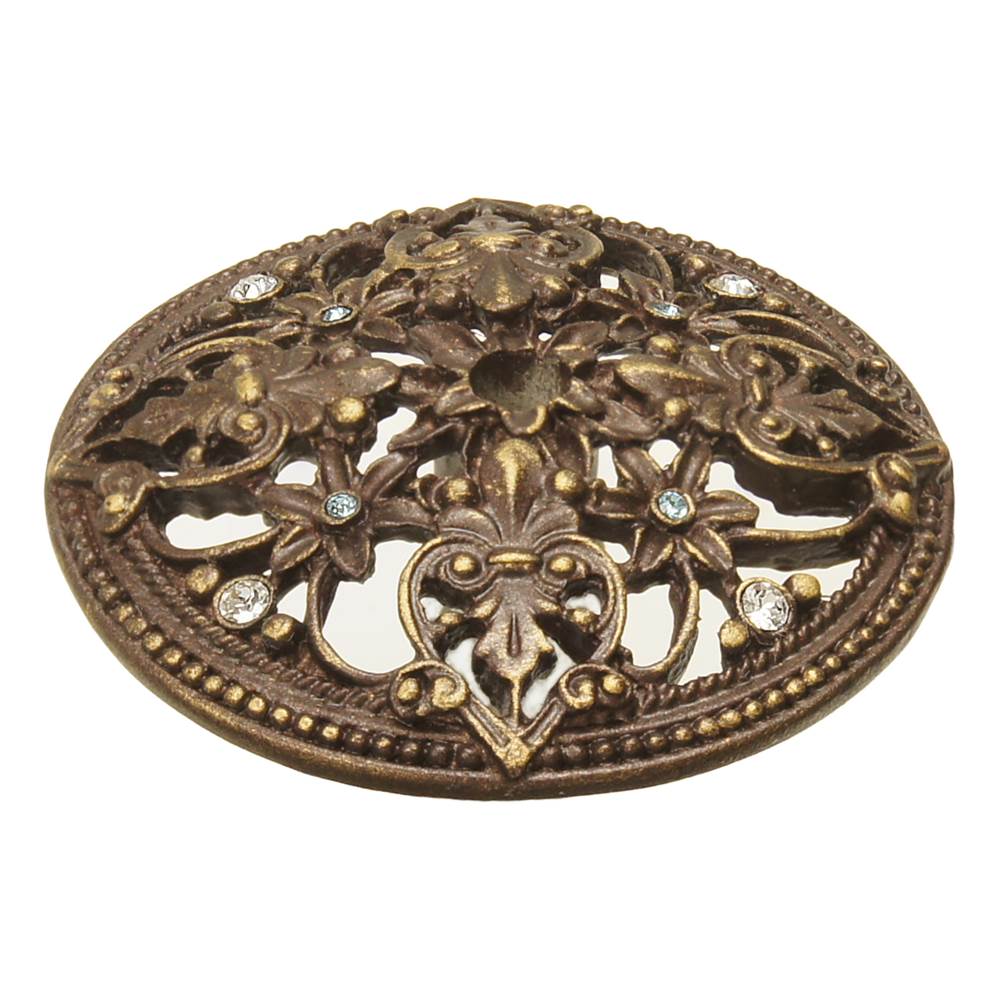 Carpe Diem Hardware - Juliane Grace Large Round Back Plate Clear and Aquamarine Swarovski Crystals In Antique Brass. - Antique Brass