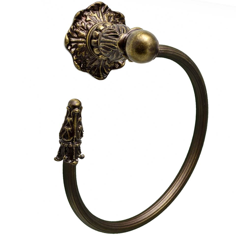 Carpe Diem Hardware - Acanthus Swing Towel Reeded Ring Left Renaissance Style - Antique Brass