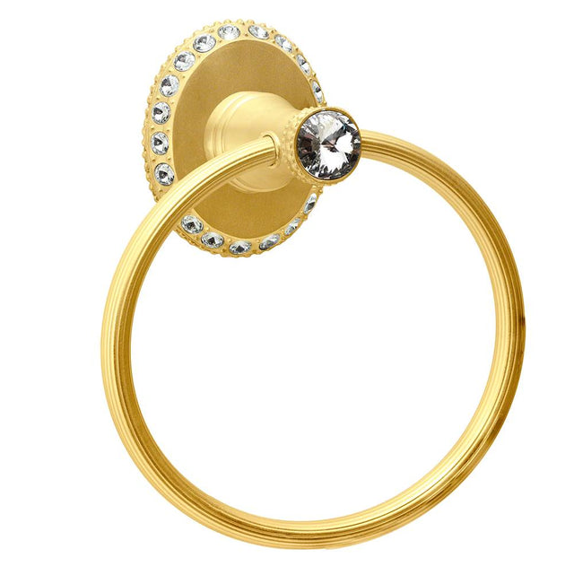 Carpe Diem Hardware - Cache Ii Full Swing Towel Reeded Ring Right With Swarovski Clear Crystals - Gilded Mercury