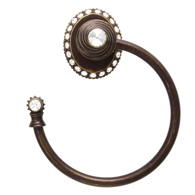 Carpe Diem Hardware - Cache Ll Large Swing Towel Smooth Ring Left With 42 Rivoli Swarovski Clear Crystals - Antique Brass