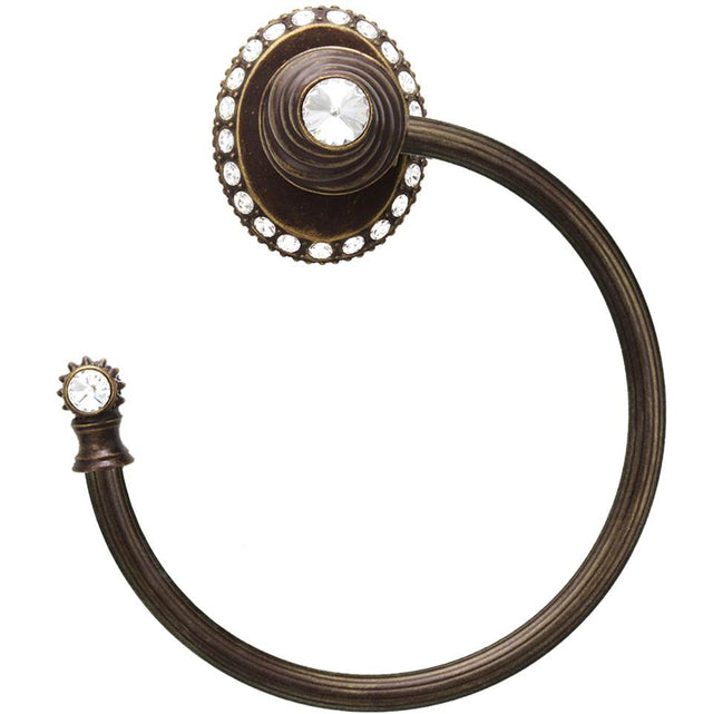 Carpe Diem Hardware - Cache Ll Large Swing Towel Reeded Ring Left With 42 Rivoli Swarovski Clear Crystals - Antique Brass