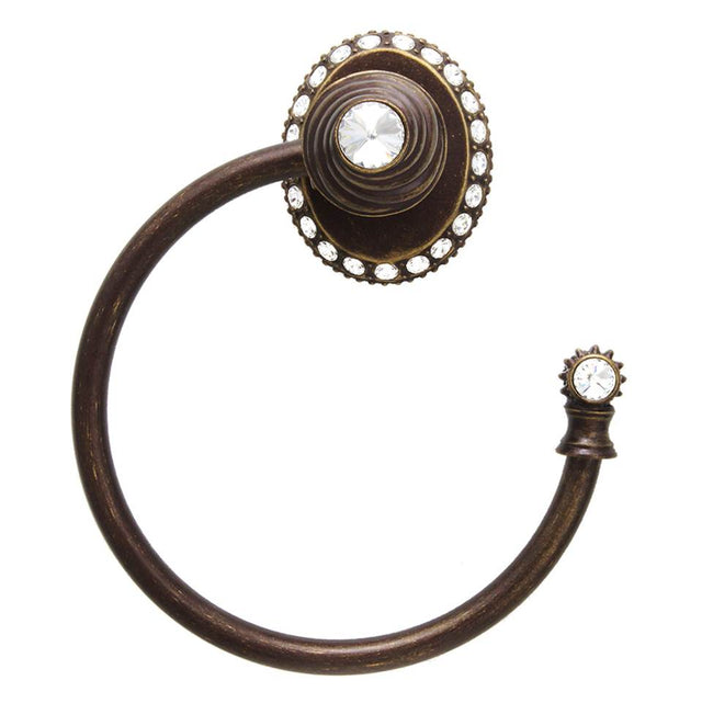 Carpe Diem Hardware - Cache Ll Large Swing Towel Smooth Ring Right With 42 Rivoli Swarovski Clear Crystals - Antique Brass