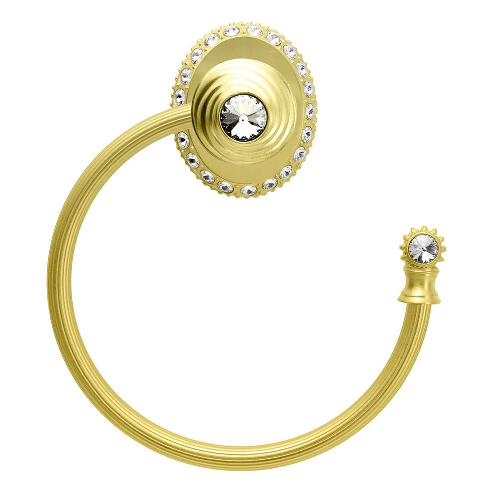 Carpe Diem Hardware - Cache Ll Large Swing Towel Reeded Ring Right w/ 42 Rivoli Swarovski Crystals - Soft Gold