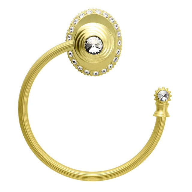 Carpe Diem Hardware - Cache Ll Large Swing Towel Reeded Ring Right w/ 42 Rivoli Swarovski Crystals - Soft Gold
