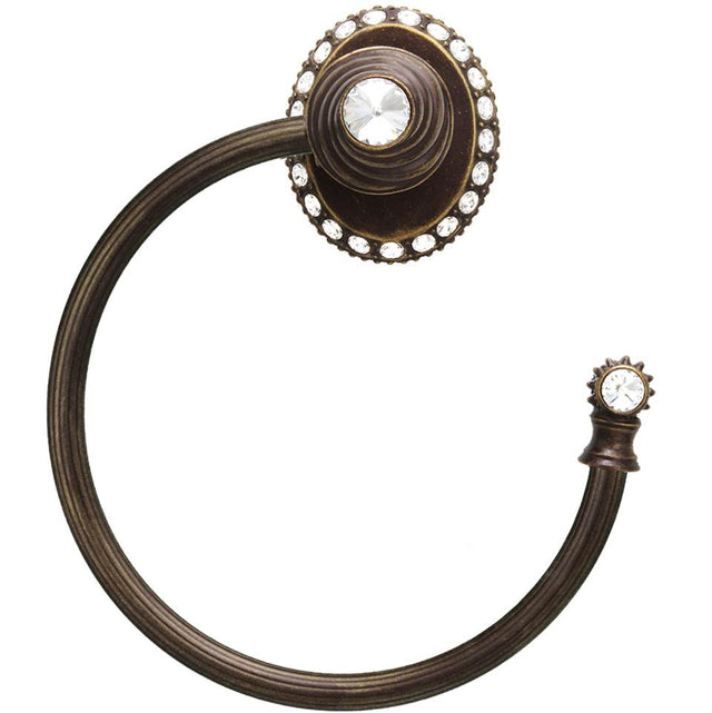 Carpe Diem Hardware - Cache Ll Large Swing Towel Reeded Ring Right With 42 Rivoli Swarovski Clear Crystals - Antique Brass