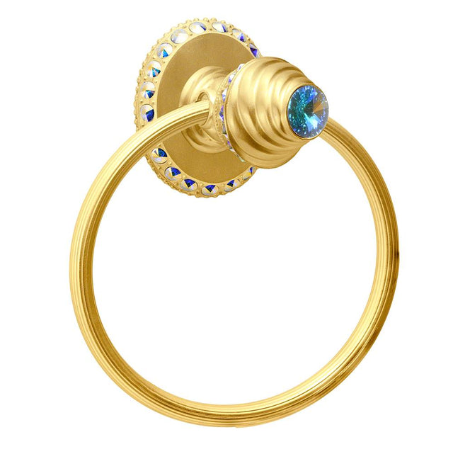 Carpe Diem Hardware - Cache Ll Full Swing Towel Reeded Ring Right With Swarovski Aurore Boreale Crystals - Gilded Mercury