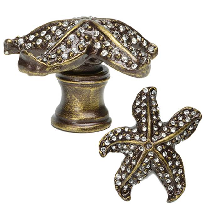 Carpe Diem Hardware - Star Fish Knob w/ Flared Foot Swarovski Crystals - Gilded Mercury