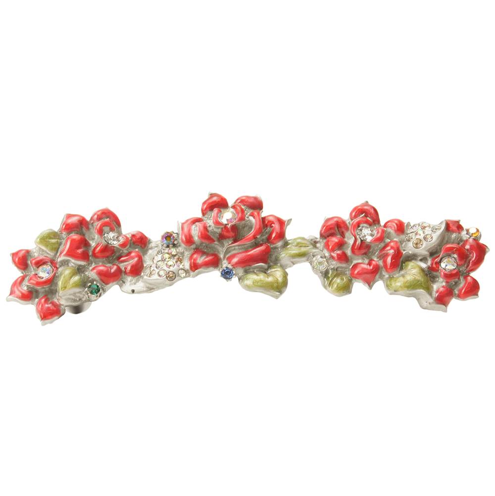 Rose 4'' O.C. Pull w/ Swarovski Clear Crystals & Ruby Red Glaze
