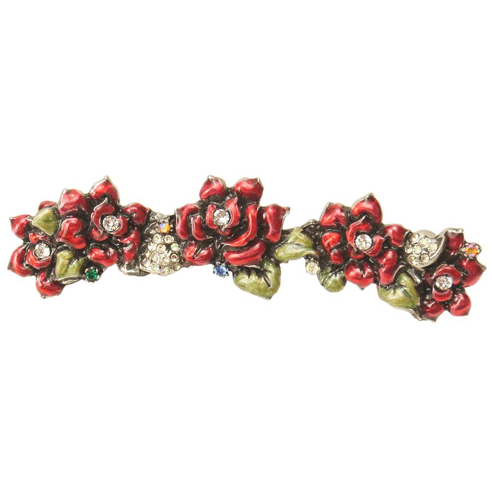 Rose 4'' O.C. Pull w/ Swarovski Clear Crystals & Ruby Red Glaze
