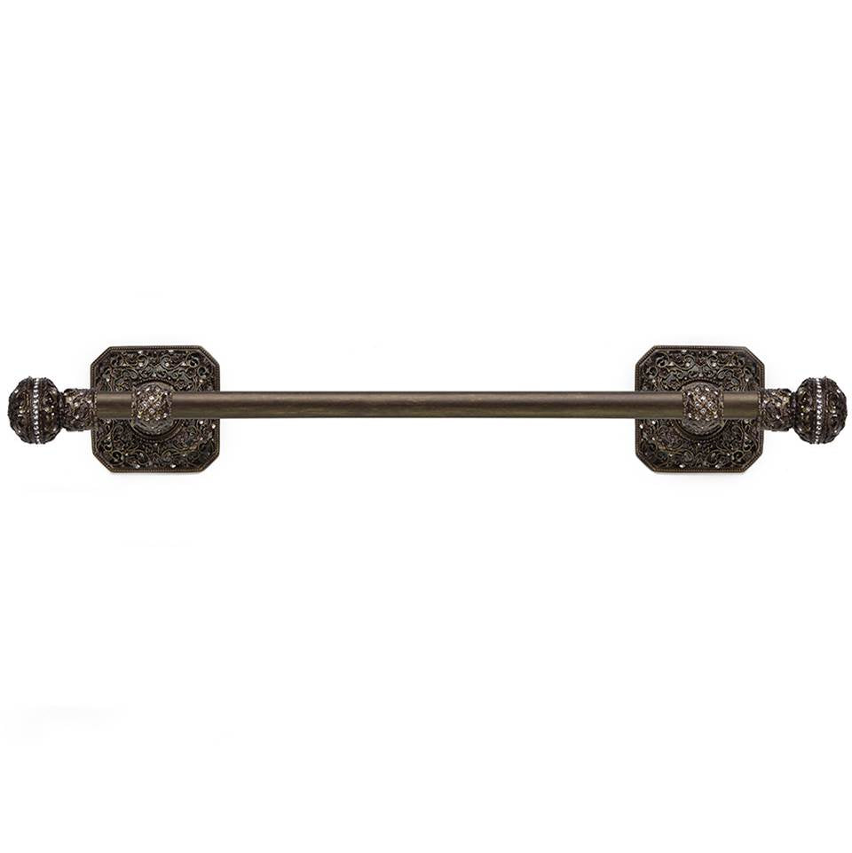 Carpe Diem Hardware - Juliane Grace 32'' O.C. (Approximately) Towel Bar With 350 Swarovski Clear Crystals With 5/8'' Smooth Center - Antique Brass