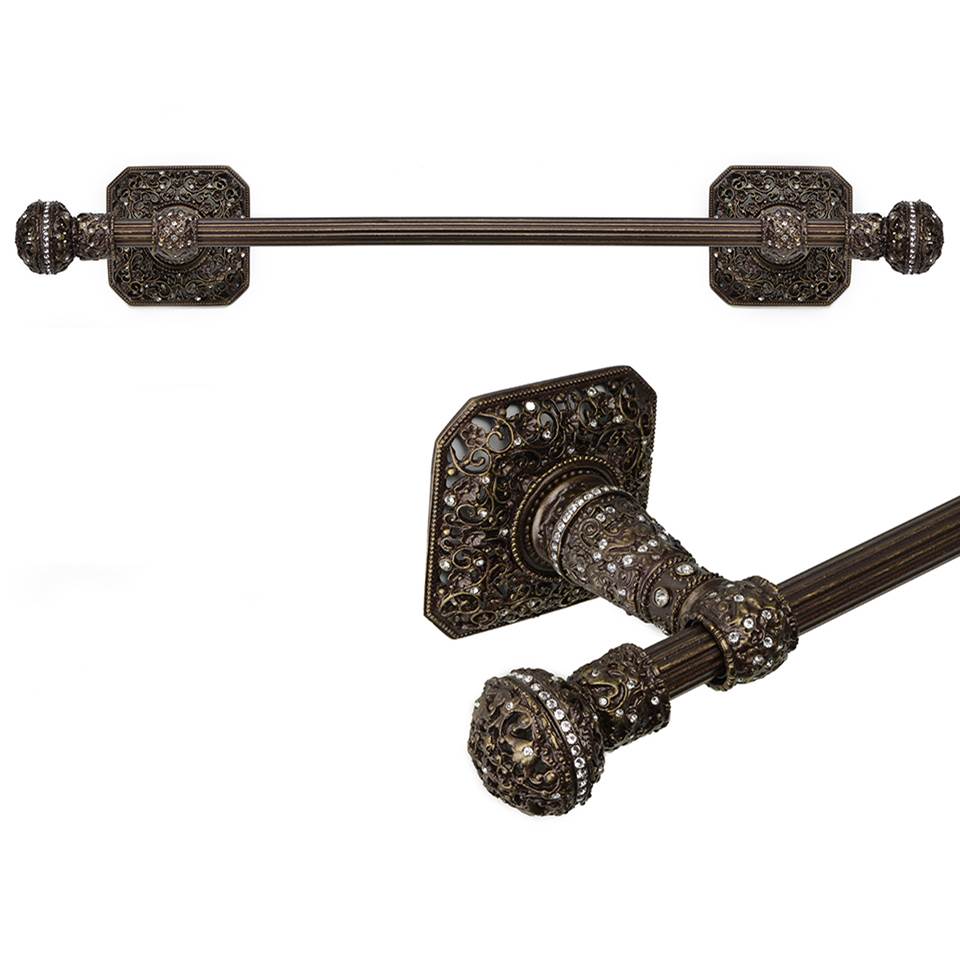 Carpe Diem Hardware - Juliane Grace 36'' O.C. (Approximately) Towel Bar With 350 Swarovski Clear Crystals With 5/8'' Reeded Center - Antique Brass