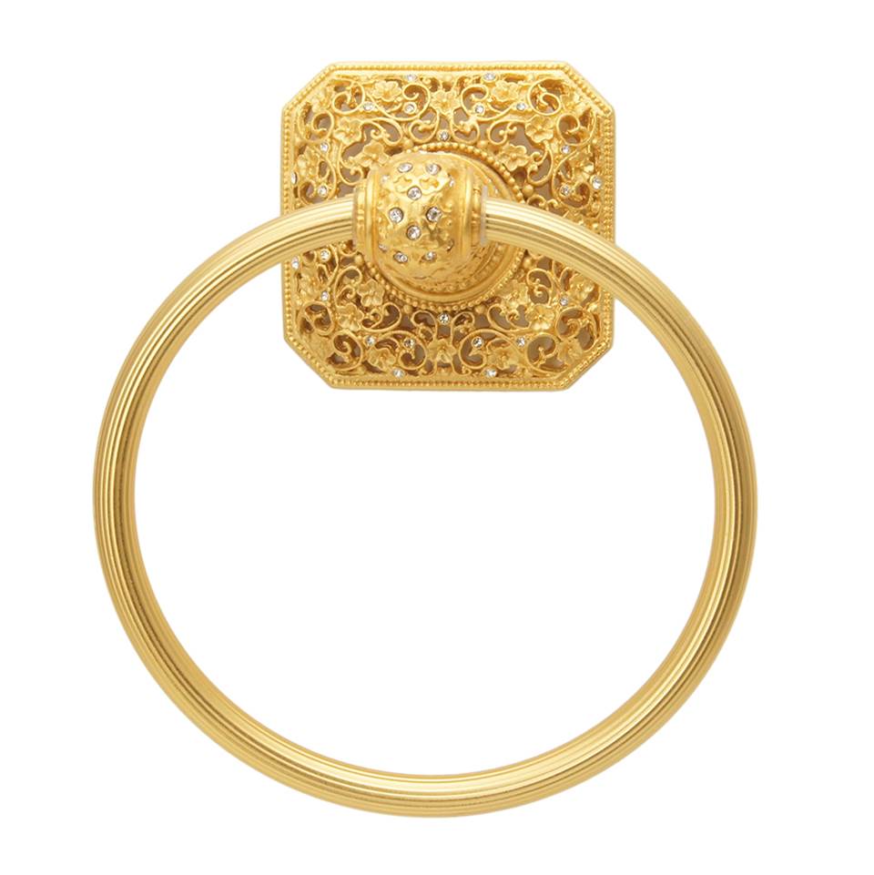 Carpe Diem Hardware - Juliane Grace Full Swing Towel Reeded Ring w/ Swarovski Crystals - Gilded Mercury