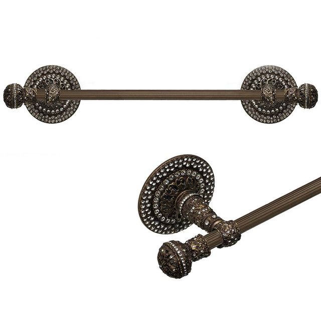 Carpe Diem Hardware - Juliane Grace Ii 32'' O.C. (Approximately) Towel Bar With 417 Swarovski Clear Crystals With 5/8'' Reeded Center - Antique Brass