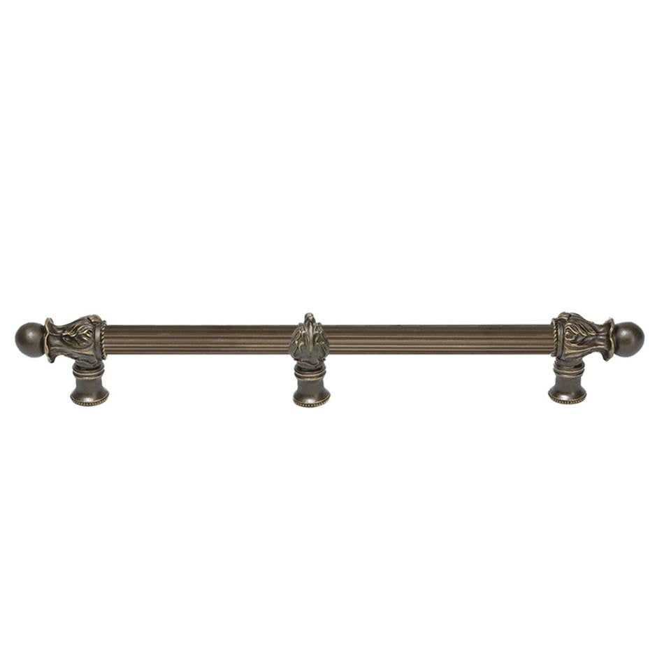 Carpe Diem Hardware - Acanthus 12'' O.C. (Approx.) With 5/8'' Reeded Center and Center Brace Long Pull Romanesque Style In Antique Brass. - Antique Brass