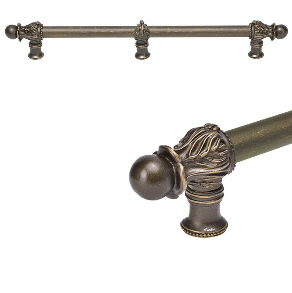 Carpe Diem Hardware - Acanthus 18'' O.C. (Approx.) With 5/8'' Smooth Center and Center Brace Long Pull Romanesque Style In Antique Brass. - Antique Brass