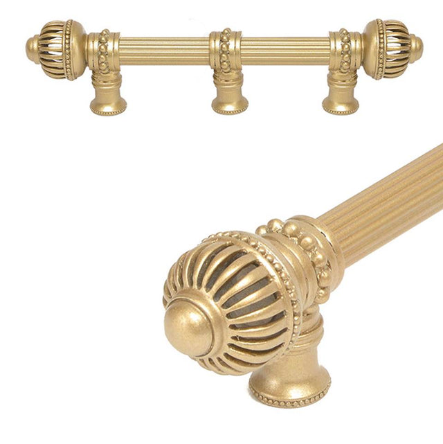 Carpe Diem Hardware - Cricket Cage 6'' O.C. (Approximately) With 5/8'' Reeded Center Long Pull and Center Brace Large Finial In Soft Gold. - Soft Gold