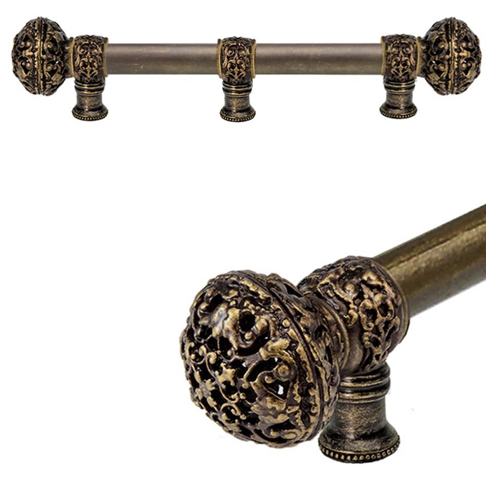 Carpe Diem Hardware - Juliane Grace 6'' O.C. (Approximately) With 5/8'' Smooth Center Long Pull and Center Brace Large Finial In Antique Brass. - Antique Brass